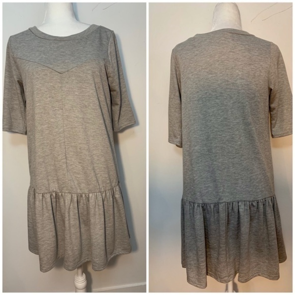Dee Elle Gray Short Sleeve Drop Waist Casual Short Dress Made In USA